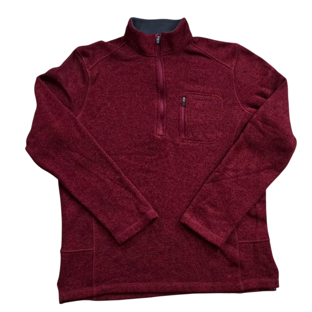 Woolrich Large Maroon Heathered Quarter Zip Sweater Fleece Pullover